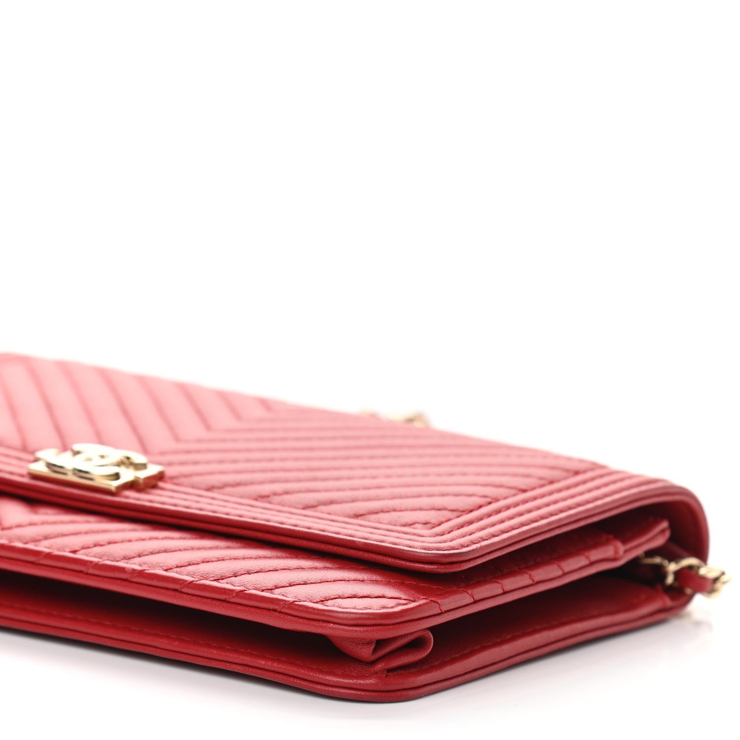 Chanel Calfskin Chevron Quilted Boy Wallet On Chain WOC Red 12 of 13