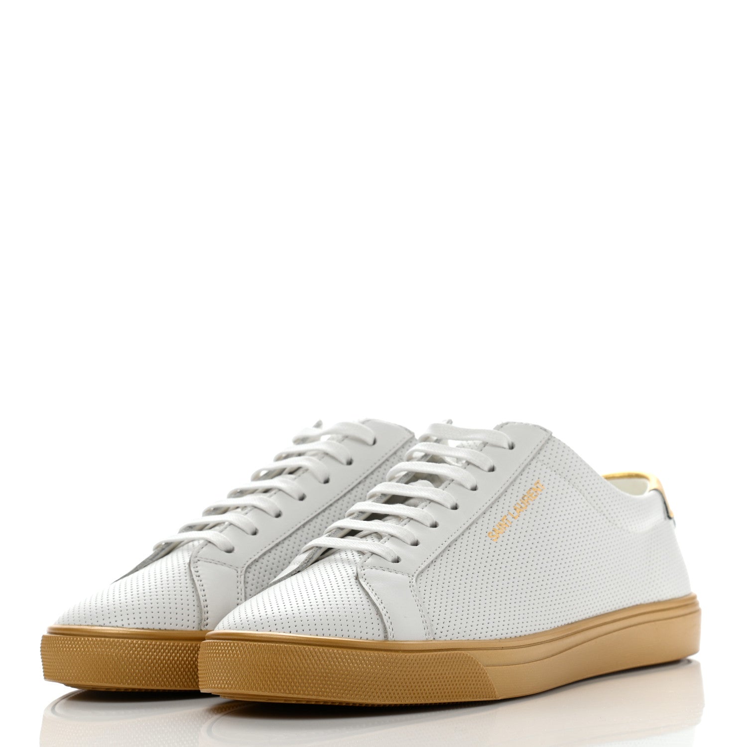 Saint Laurent Perforated Calfskin Andy Low Top Sneakers 38 White Gold 3 of 8