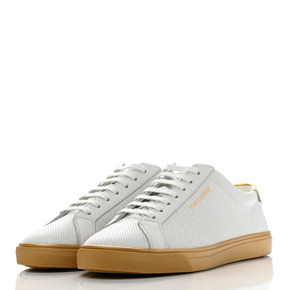 Saint Laurent Perforated Calfskin Andy Low Top Sneakers 38 White Gold 3 of 8