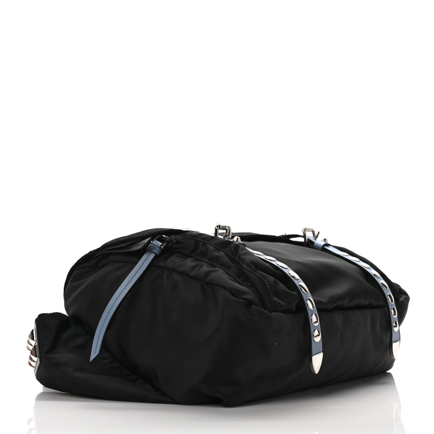Nylon New Vela Studded Messenger Bag Black