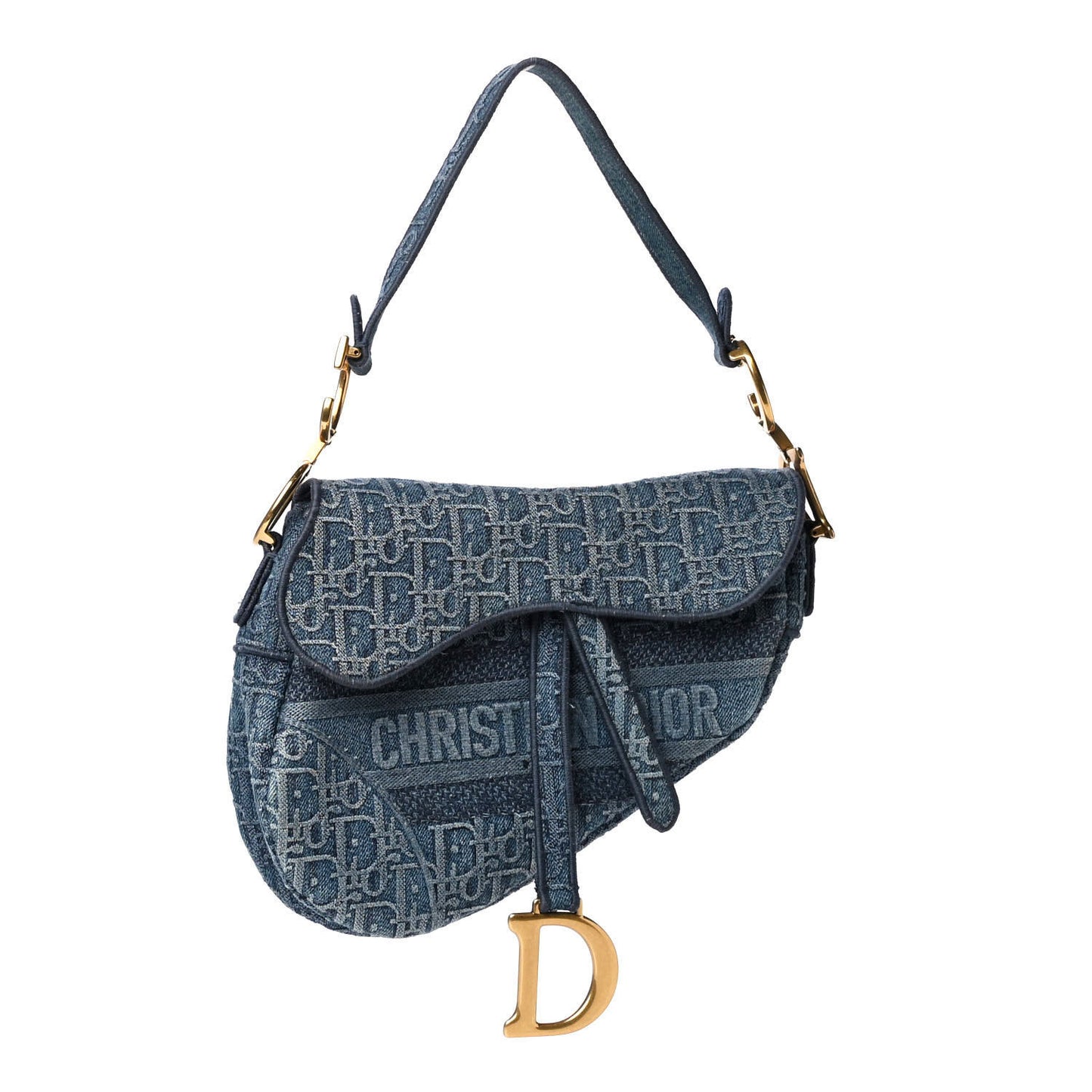 Oblique Embroidered Saddle Bag Denim Blue