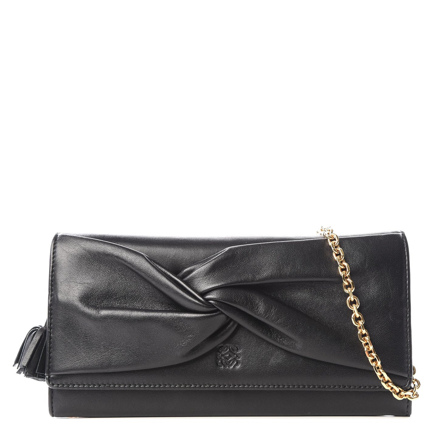 Nappa Bow Chain Wallet Black
