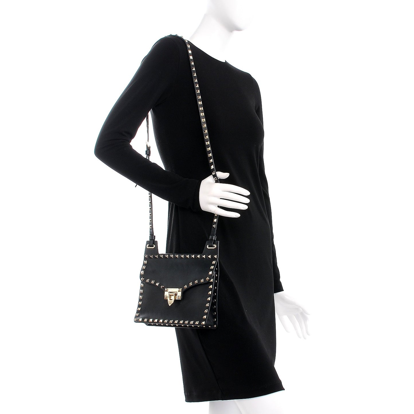 Calfskin Rockstud Crossbody Messenger Bag Black