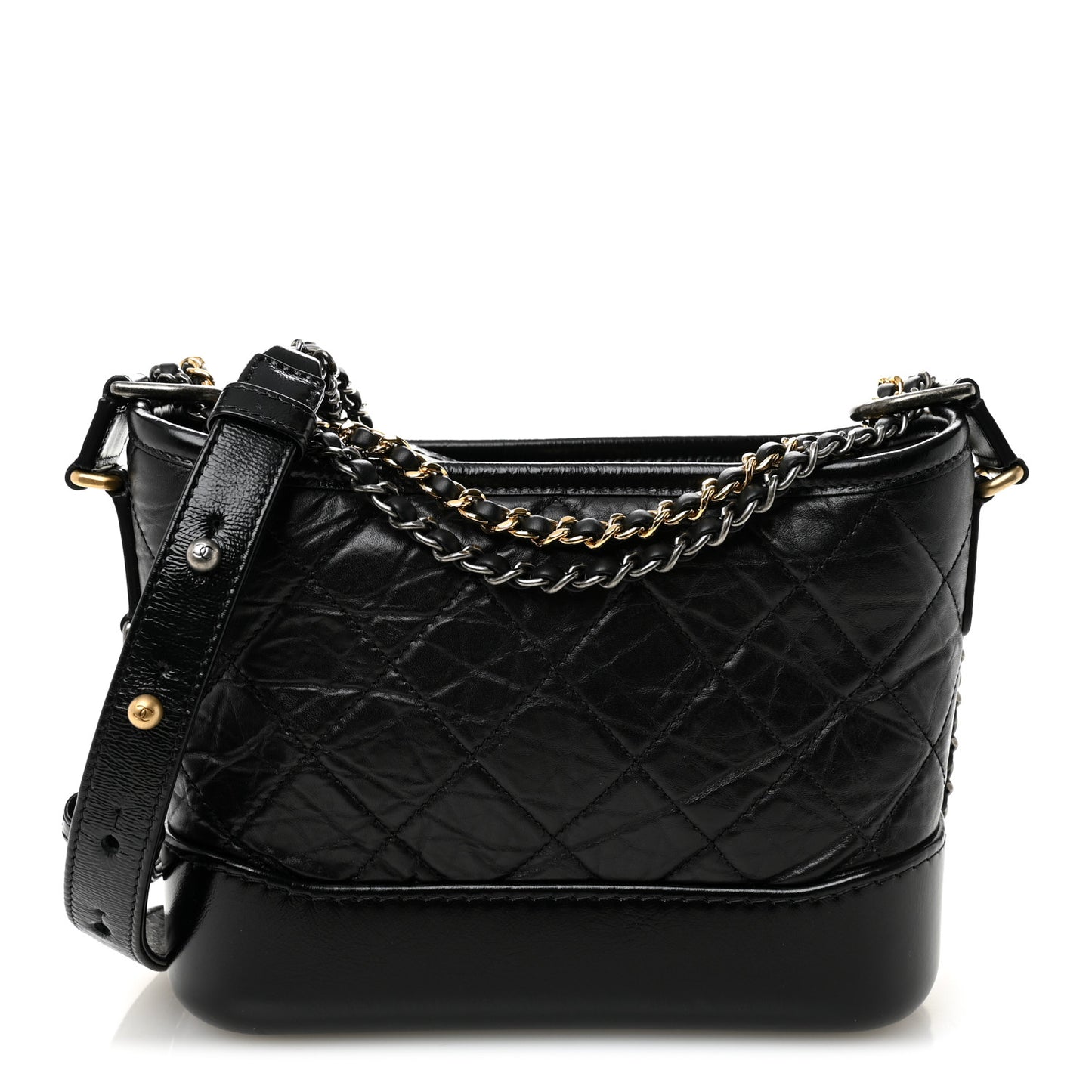 Aged Calfskin Quilted Small Gabrielle Hobo Black