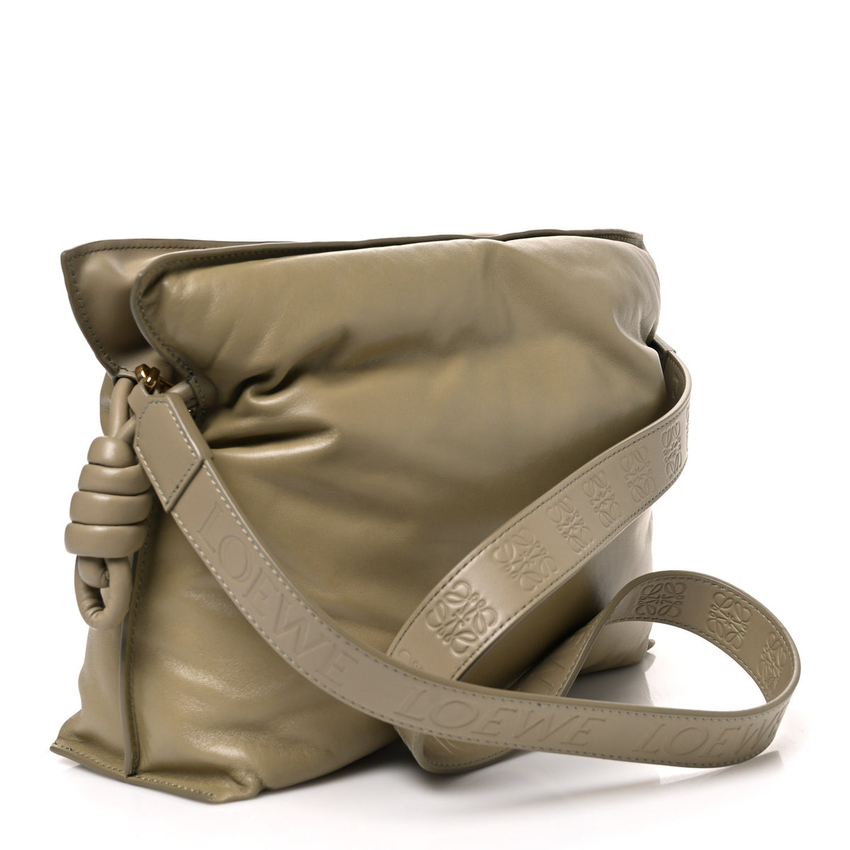 Shiny Nappa Lambskin Puffer Flamenco Knot Clutch Clay Green