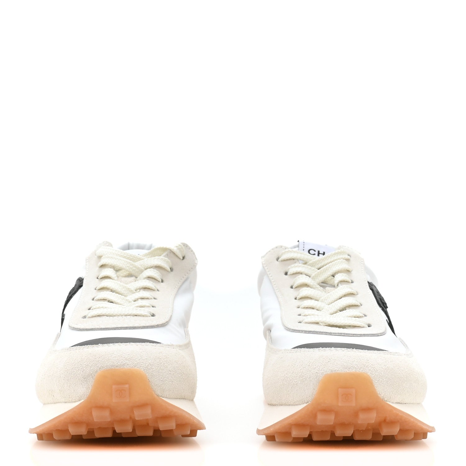 Chanel Fabric Calfskin Suede CC Sneakers 39 Ivory Black 3 of 9