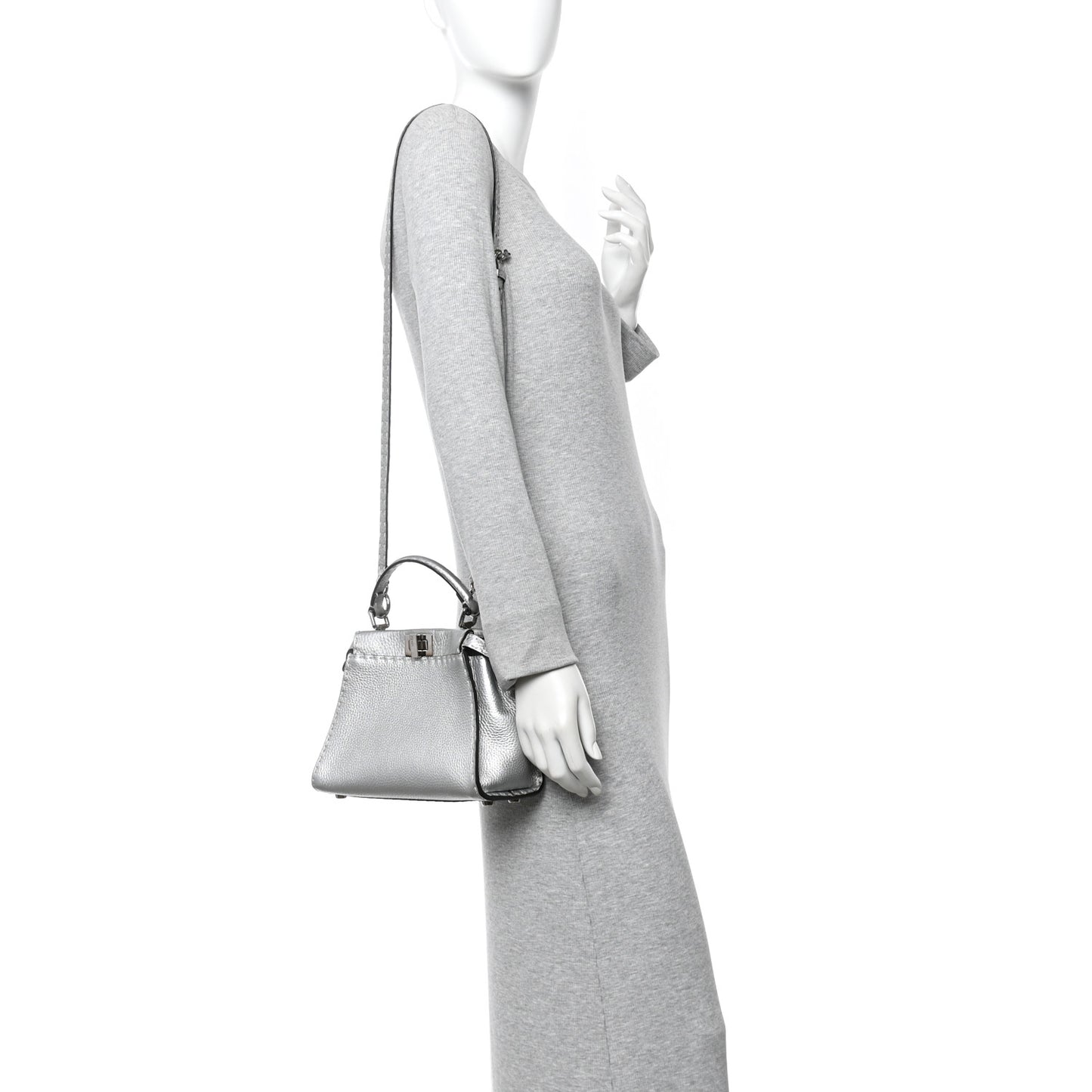 Cuoio Romano Lux Selleria Mini Peekaboo Iconic Satchel Argento