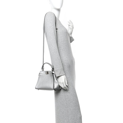 Fendi Cuoio Romano Lux Selleria Mini Peekaboo Iconic Satchel Argento 2 of 13
