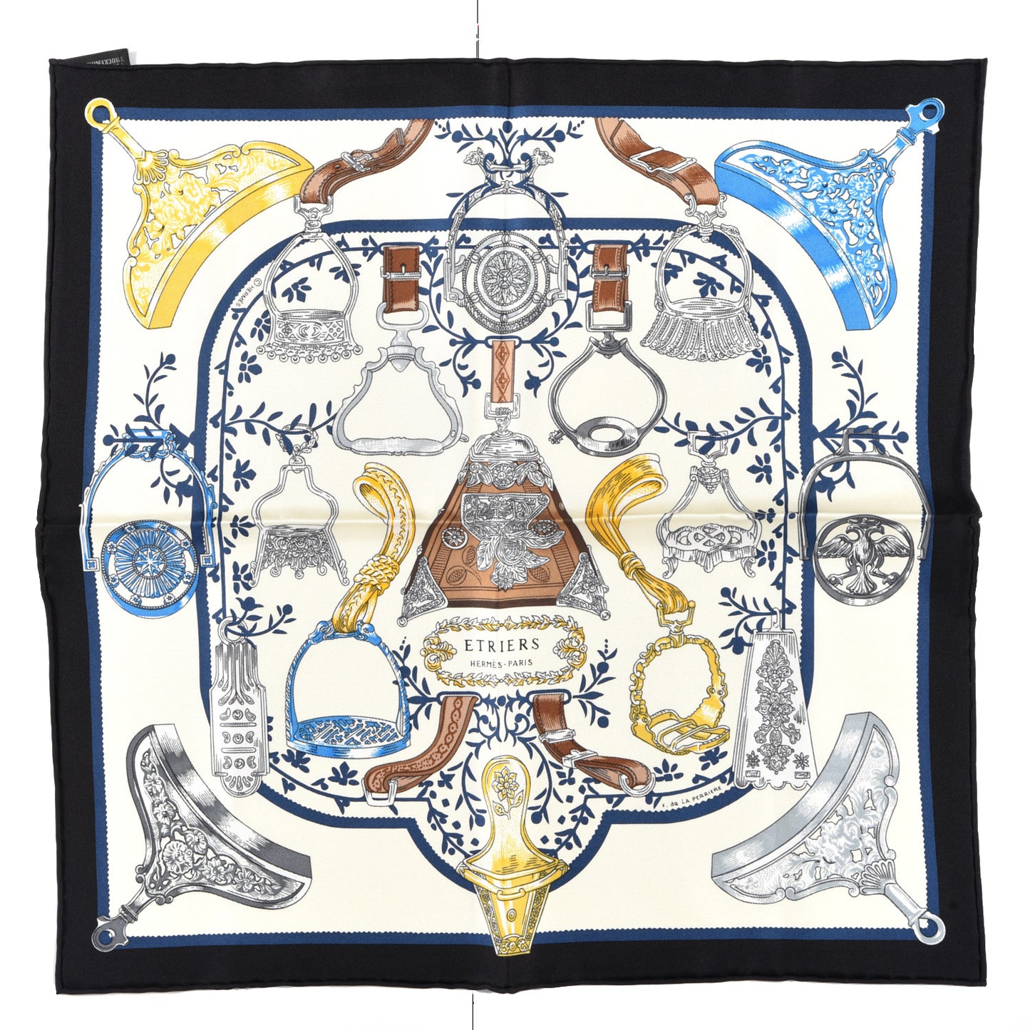 Silk Etriers Remix Scarf 45 Black Ivoire Bleu