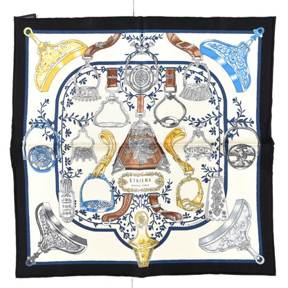 Hermes Silk Etriers Remix Scarf 45 Black Ivoire Bleu 1 of 3