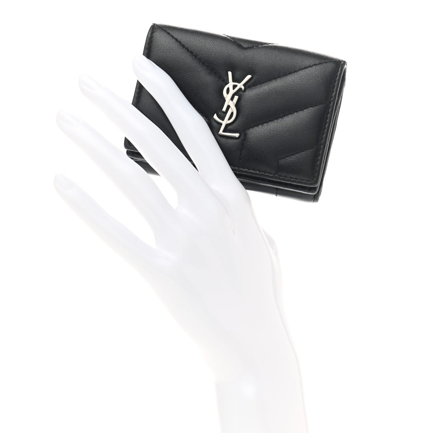 Lambskin Y Quilted Monogram Loulou Tiny Wallet Black