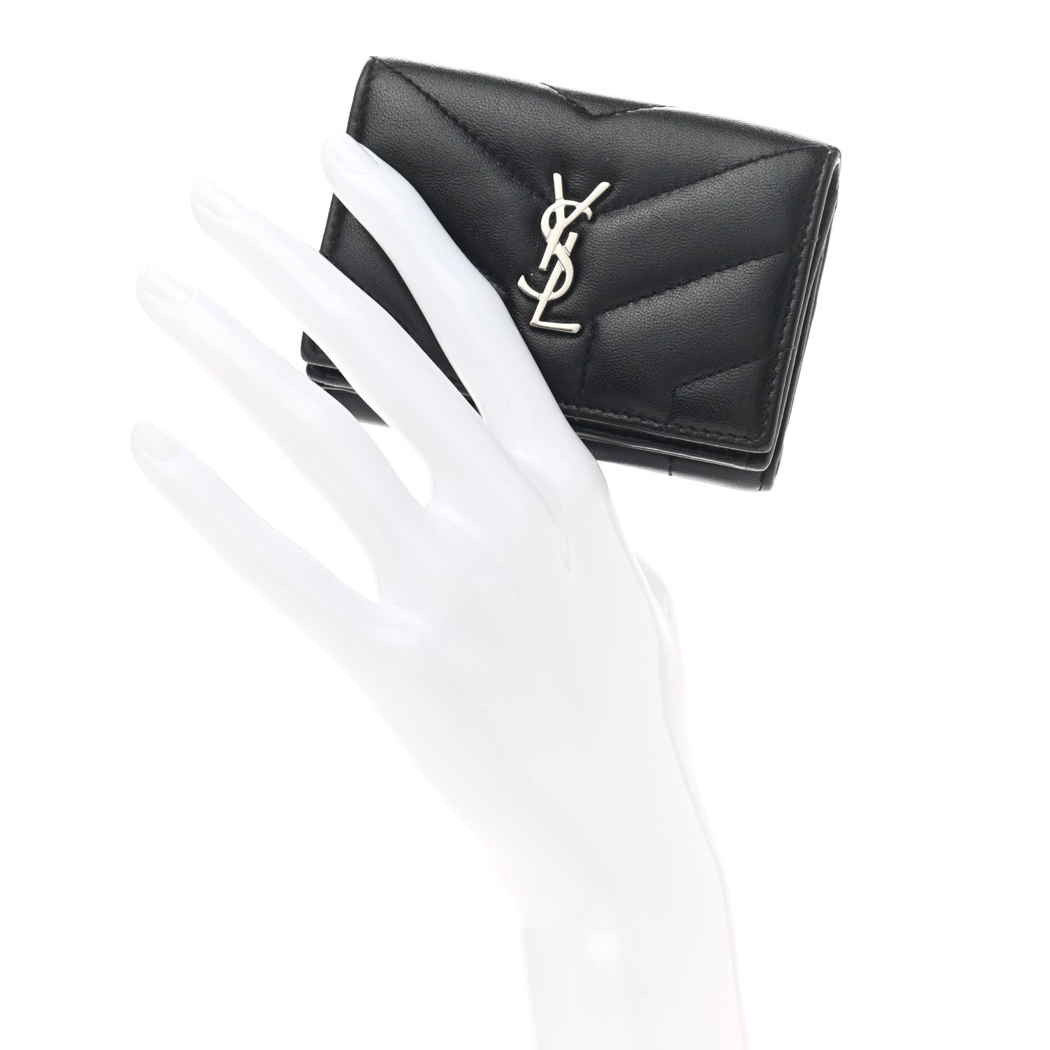 Saint Laurent Lambskin Y Quilted Monogram Loulou Tiny Wallet Black 2 of 9