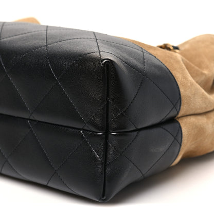 Chanel Suede Calfskin Shiny Lambskin Quilted Small Coco Base Shopping Bag Beige Black 10 of 11