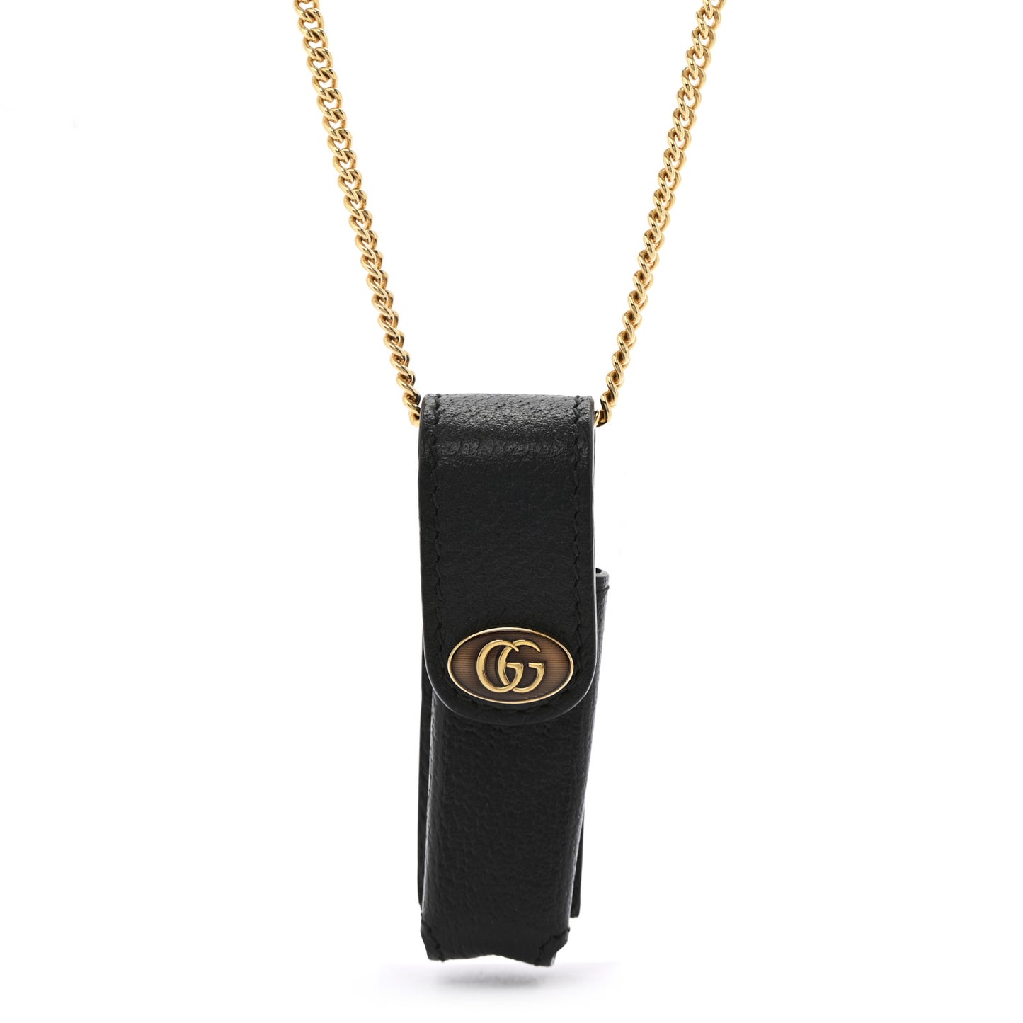 Textured Dollar Calfskin Enamel GG Lipstick Holder Necklace Black