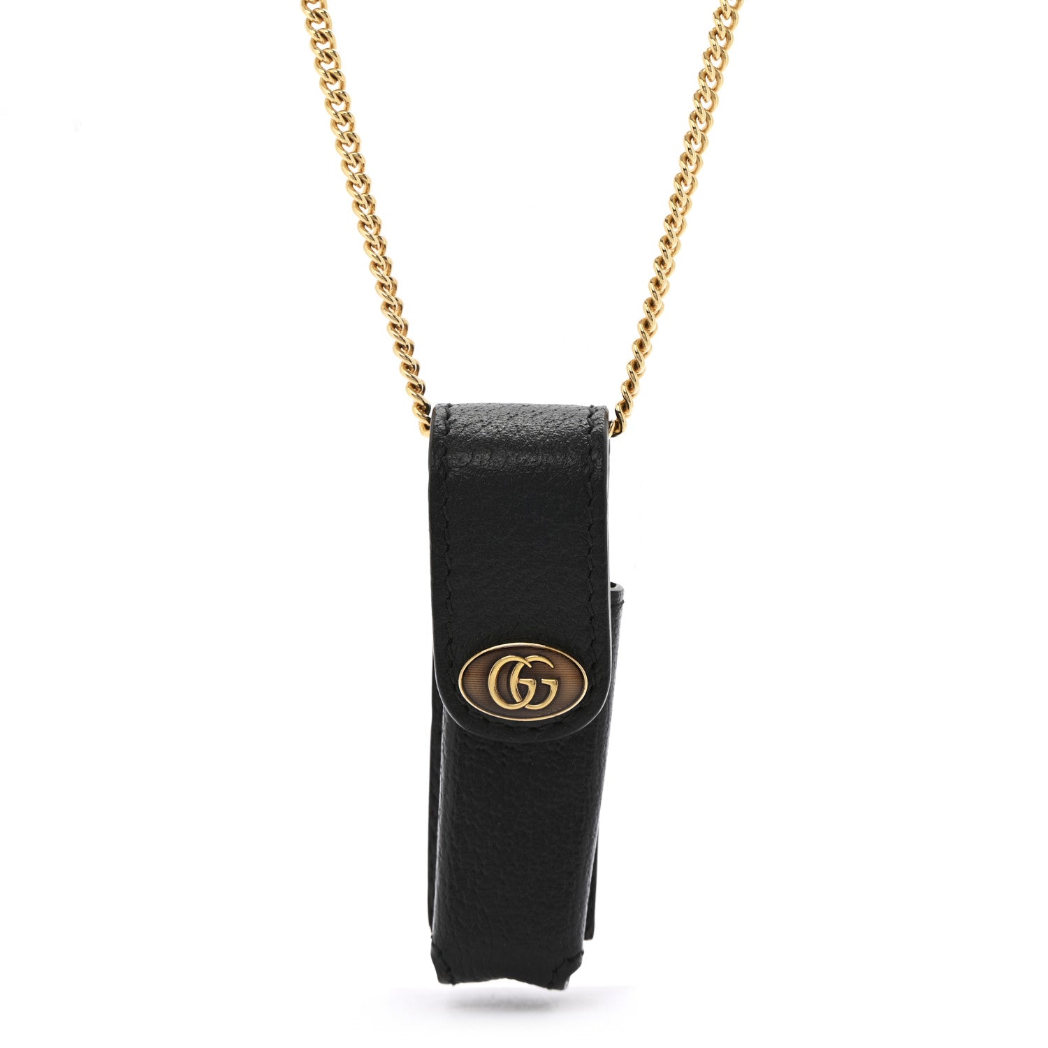 Gucci Textured Dollar Calfskin Enamel GG Lipstick Holder Necklace Black 4 of 7