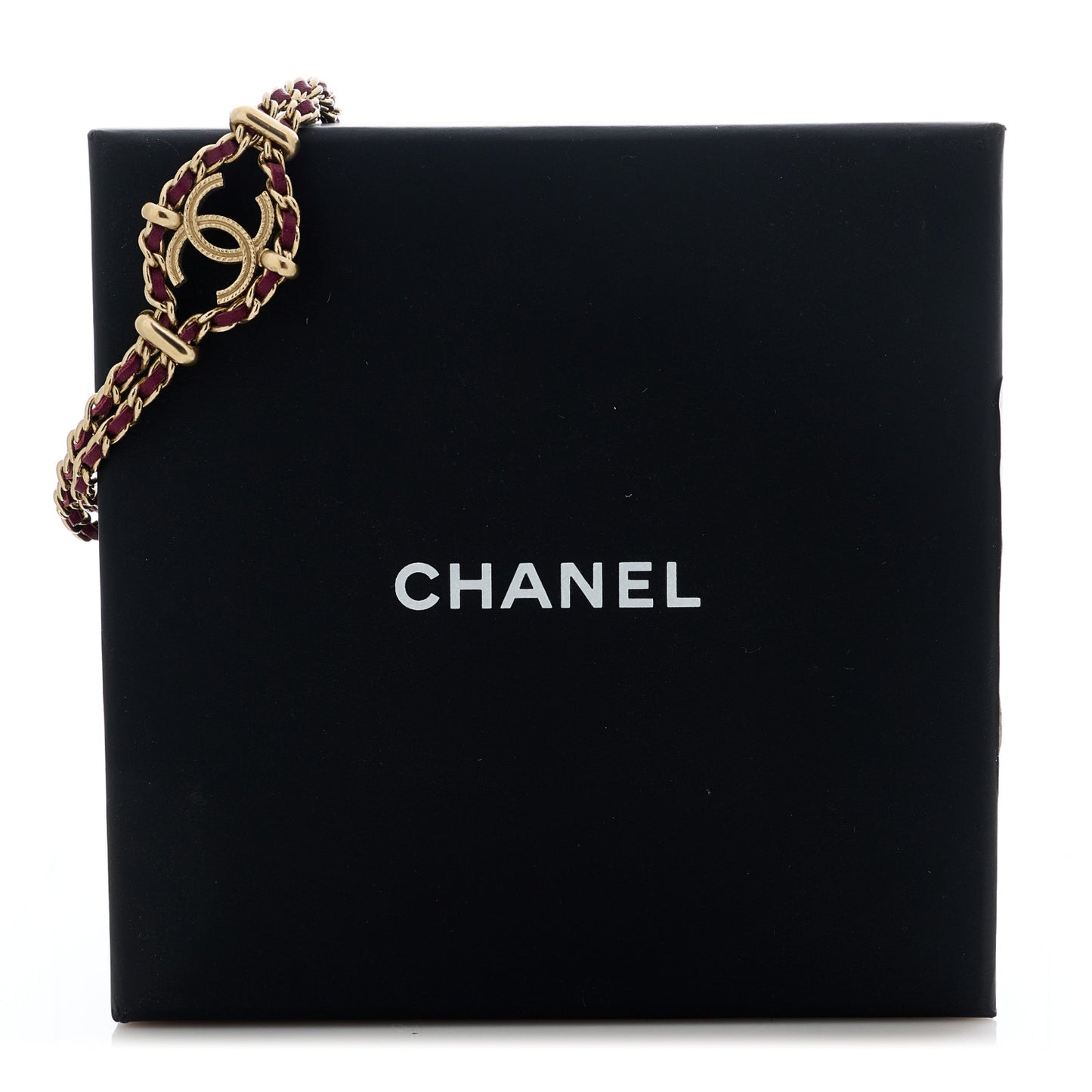 Metal Lambskin CC Chain Link Bracelet Burgundy