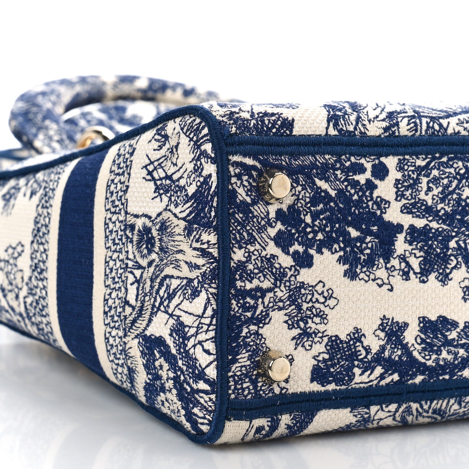 Christian Dior Canvas Toile De Jouy Embroidered Medium Lady D-Lite Navy 7 of 8