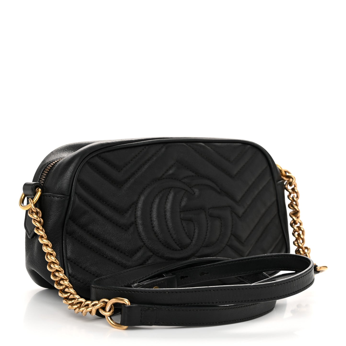 Calfskin Matelasse Small GG Marmont Chain Shoulder Bag Black