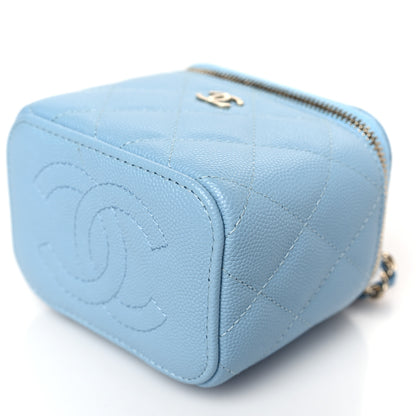 Chanel Caviar Quilted Mini Vanity Case With Chain Light Blue 9 of 9