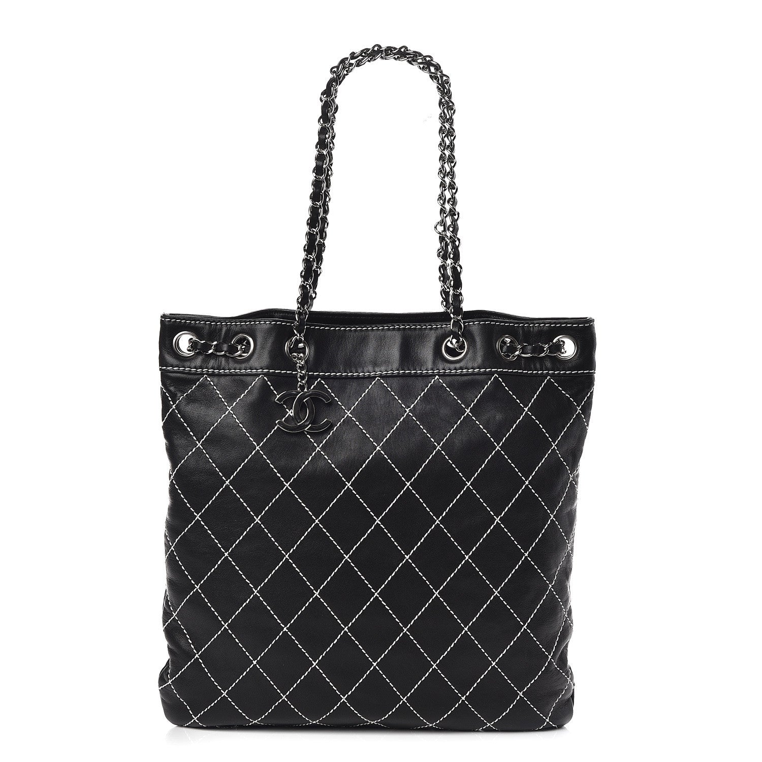 Chanel Lambskin Contrast Stitch Shoulder Bag Black 1 of 11