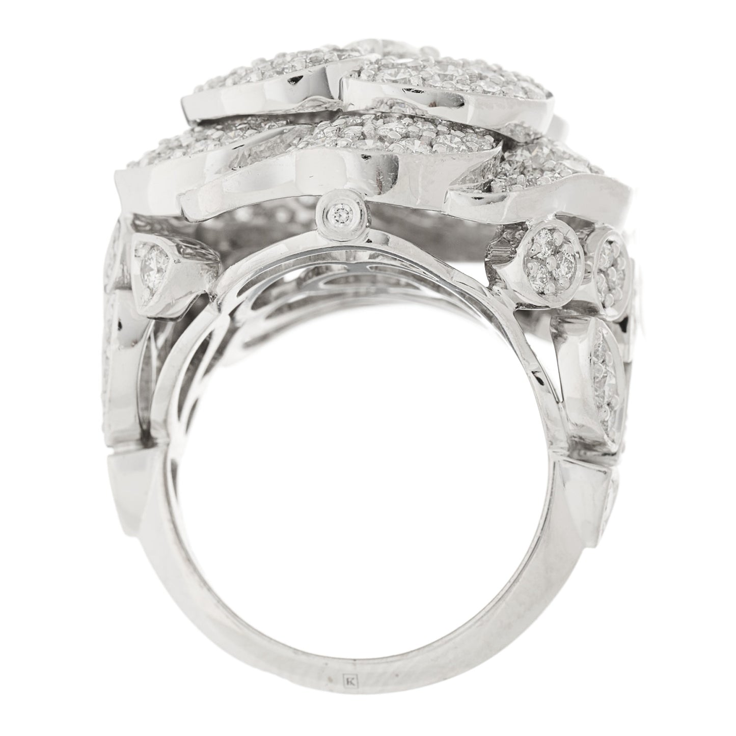 18K White Gold Diamond 3.50ct Bouton de Camelia Ring 52 6