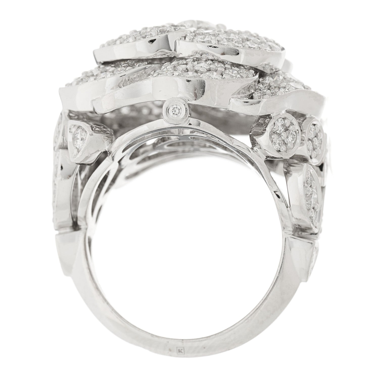 Chanel 18K White Gold Diamond 3.50ct Bouton de Camelia Ring 52 6 5 of 10