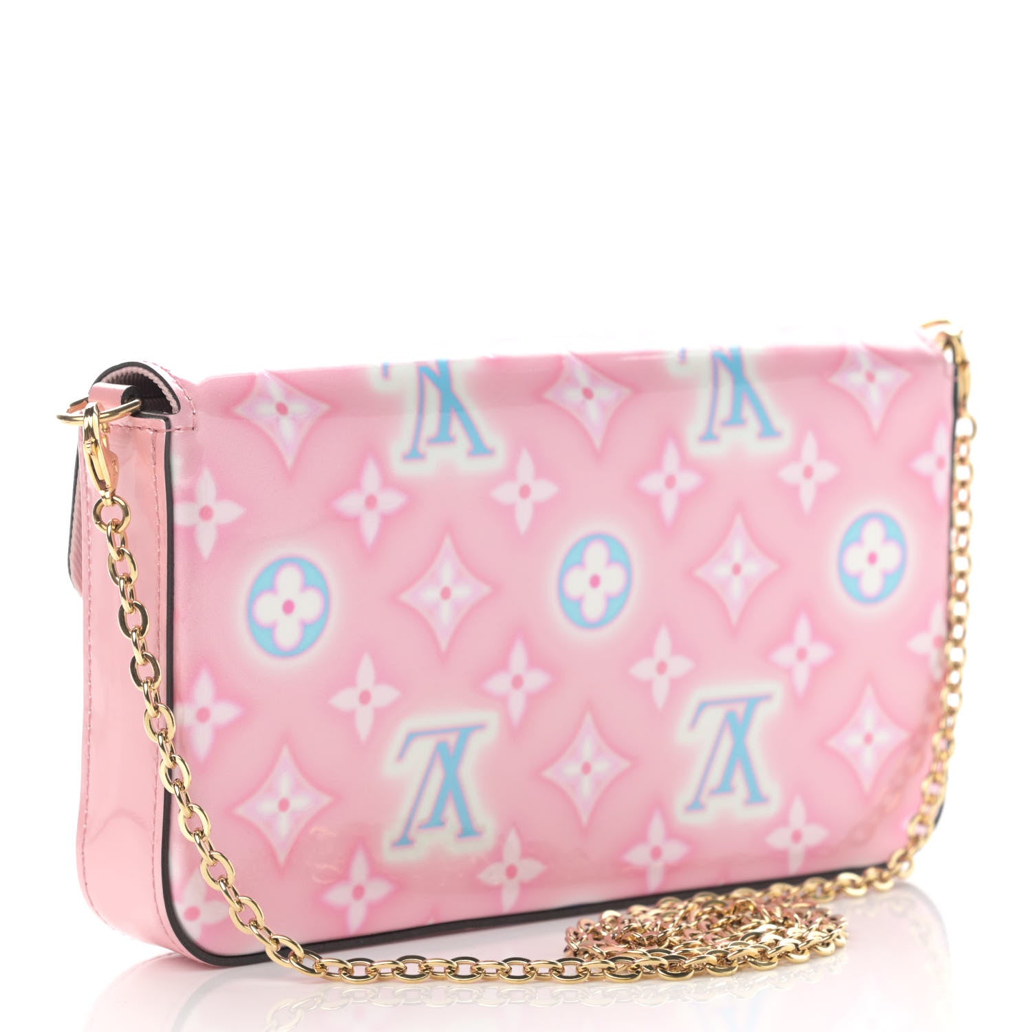 Louis Vuitton Vernis Valentine Felicie Pochette Chain Wallet Light Pink Neon 4 of 11