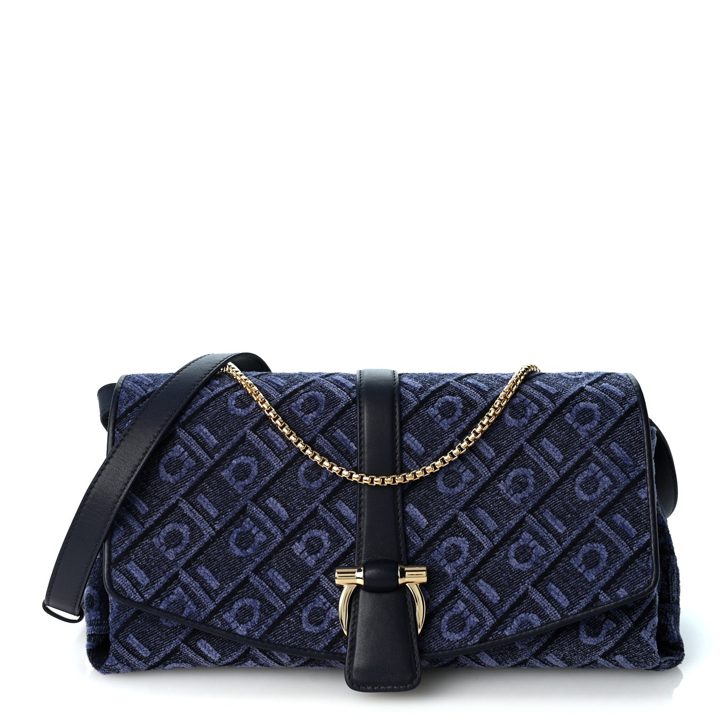 Salvatore Ferragamo Jacquard Gancini Monogram Small Mia Crossbody Bag Denim Midnight Blue 1 of 11