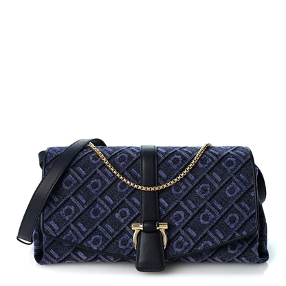 Salvatore Ferragamo Jacquard Gancini Monogram Small Mia Crossbody Bag Denim Midnight Blue 1 of 11