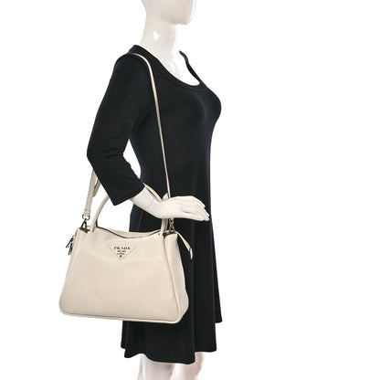 Prada Vitello Daino Soft Medium Zippered Top Handle Bag White 2 of 11