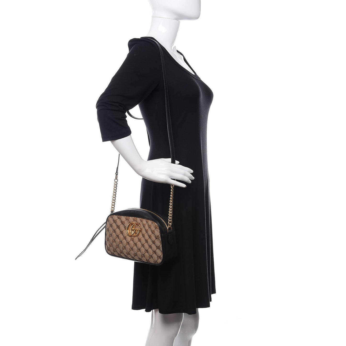 Monogram Matelasse Diagonal Small GG Marmont Chain Shoulder Bag Beige Black