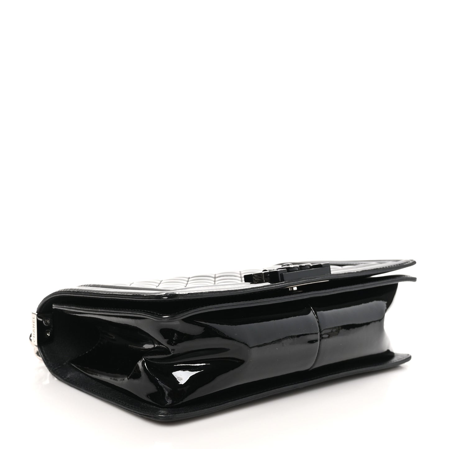 Patent Calfskin Quilted Medium Plexiglass Boy Flap Black