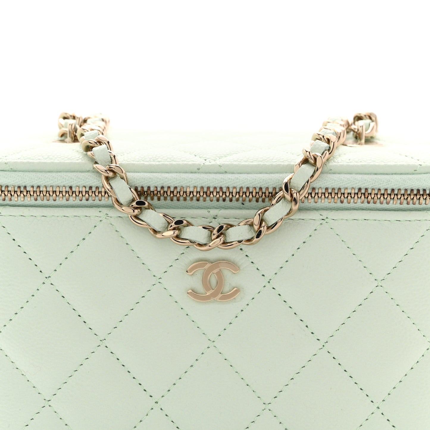 Caviar Quilted Small Vanity Case With Chain Light Green