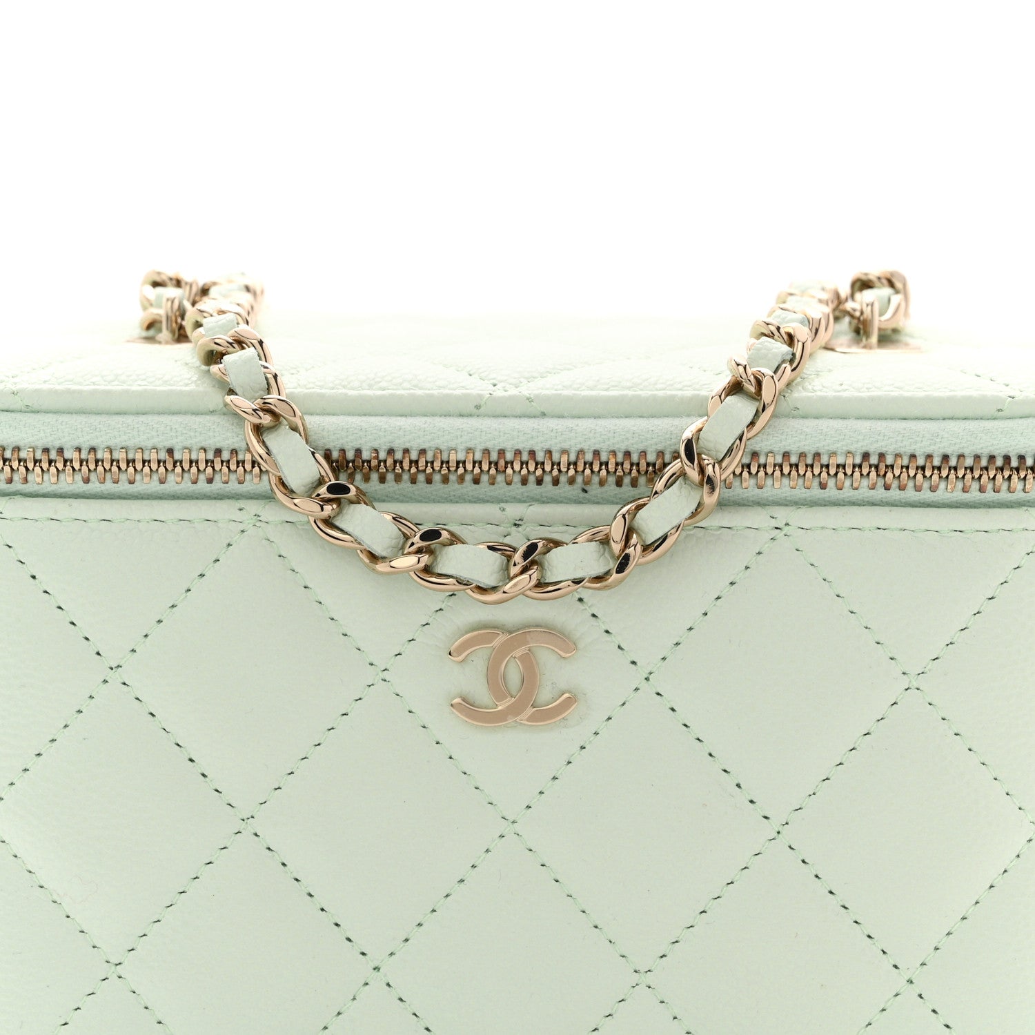 Chanel Caviar Quilted Small Vanity Case With Chain Light Green 8 of 11