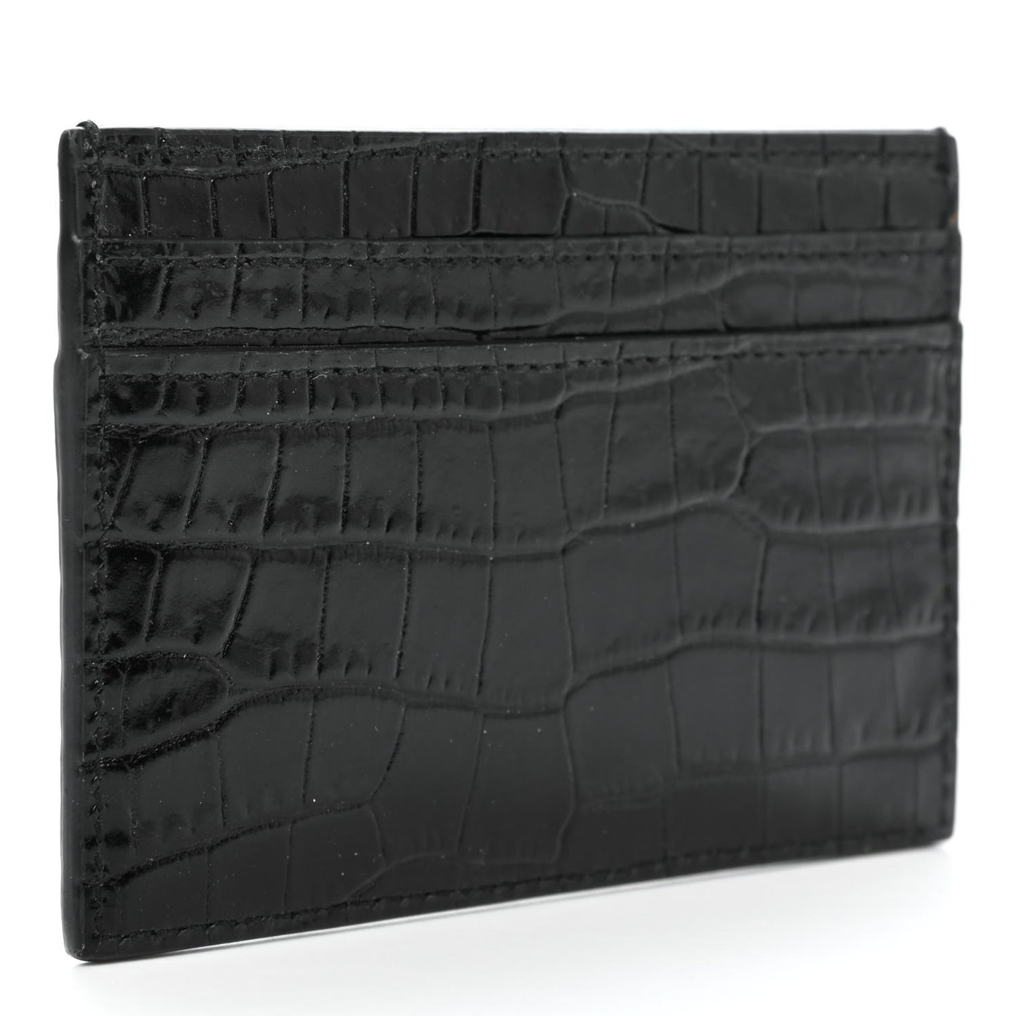 Calfskin Crocodile Embossed Monogram Credit Card Case Black