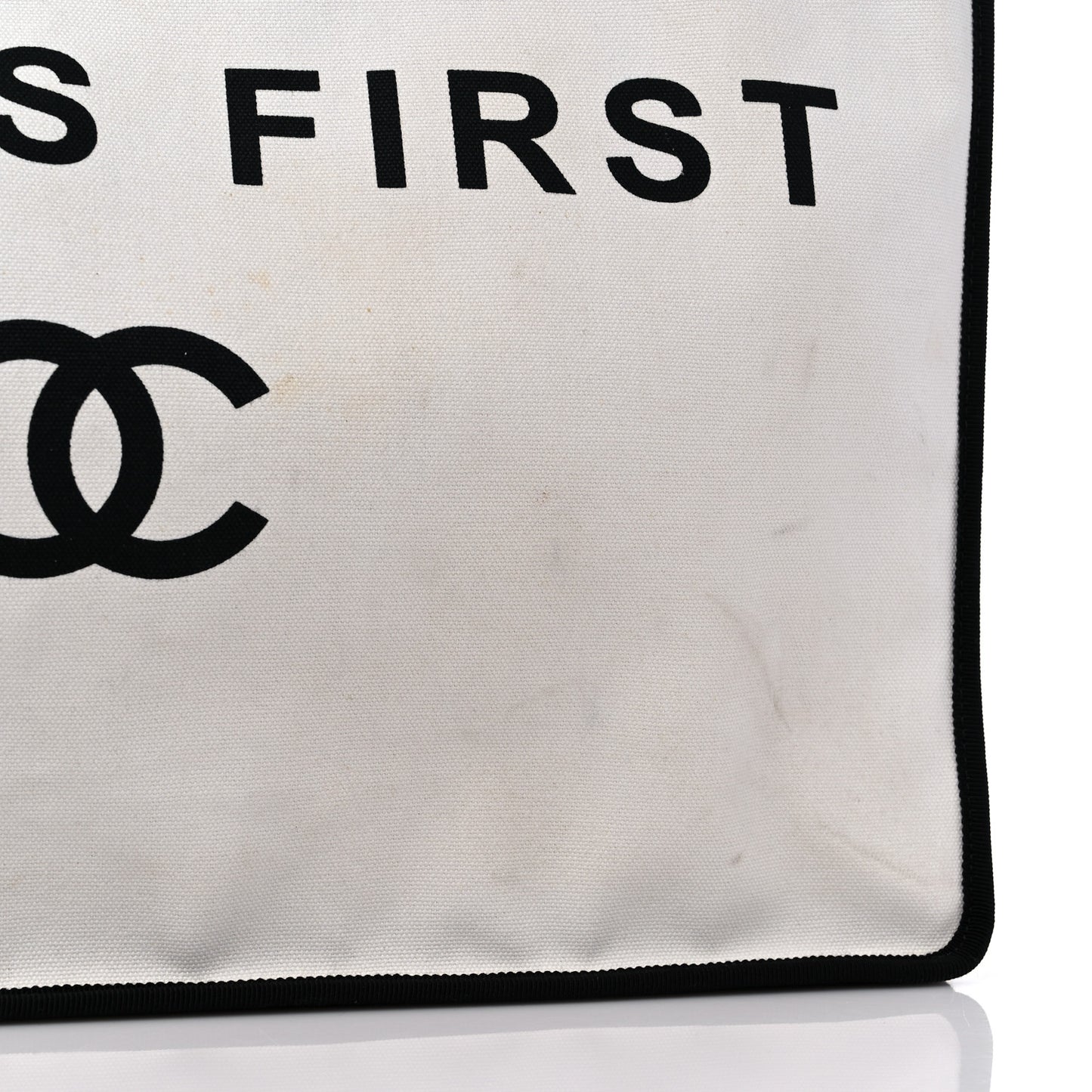 Canvas Calfskin Large Let's Demonstrate Tote White Black