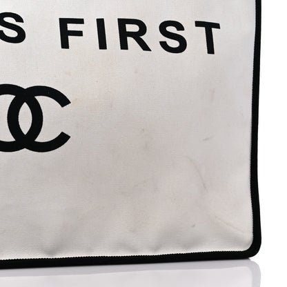 Chanel Canvas Calfskin Large Let's Demonstrate Tote White Black 12 of 14
