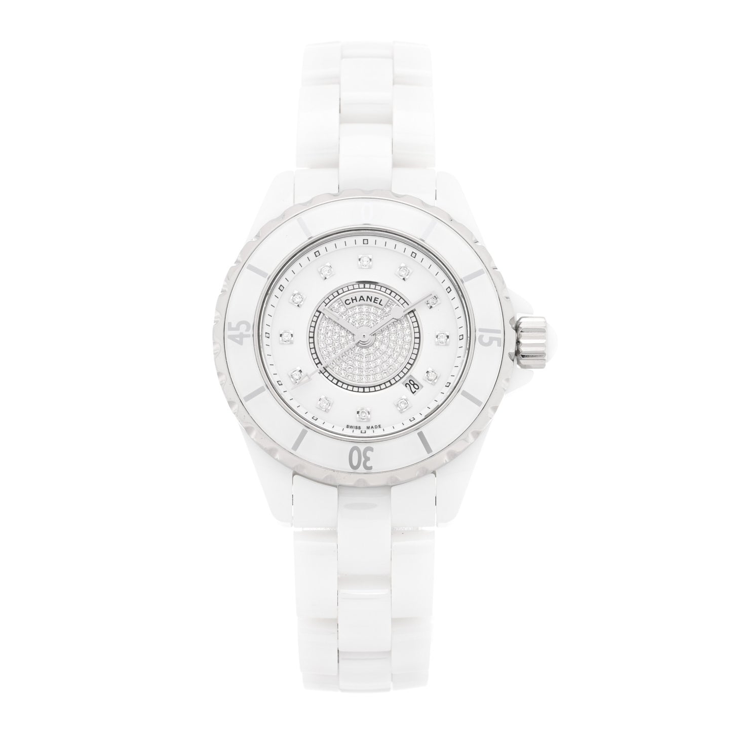 Stainless Steel Ceramic Diamond Dial 33mm J12 Quartz Watch White