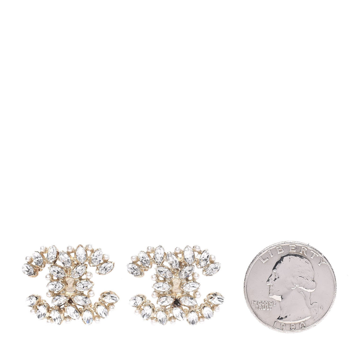 Chanel Pearl Crystal CC Earrings Gold 2 of 5