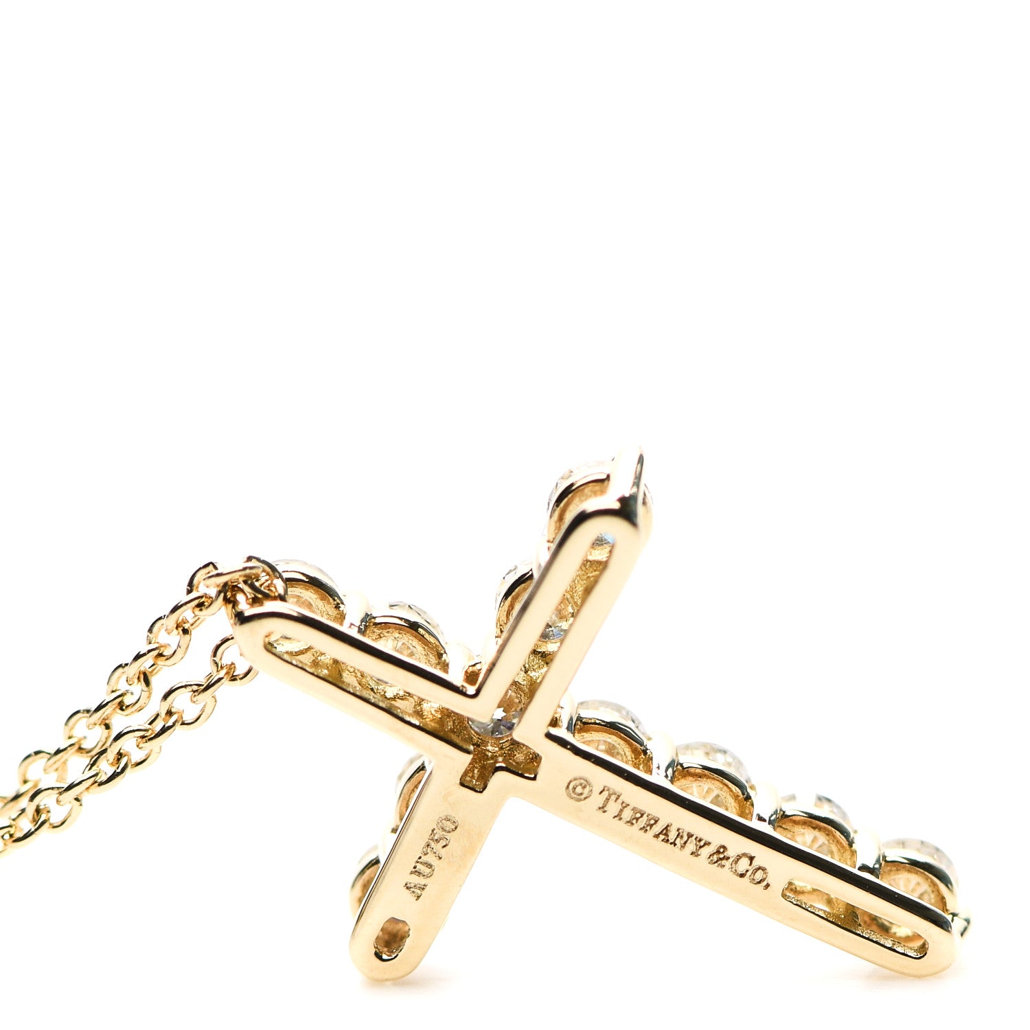 Tiffany 18K Yellow Gold Diamond Small Cross Pendant Necklace 6 of 7