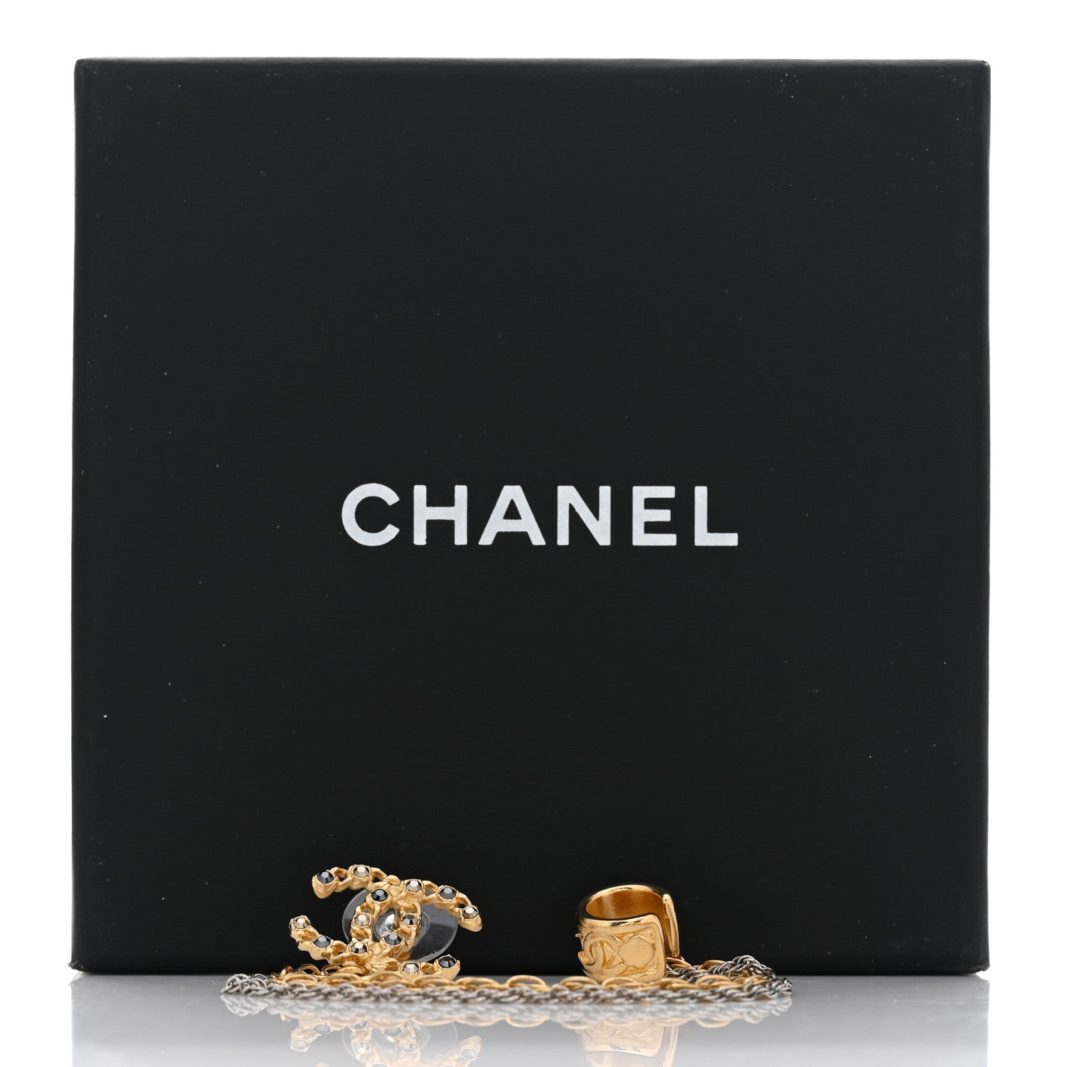 Chanel Crystal CC Chain Cuff Single Earring Gold Silver 5 of 5