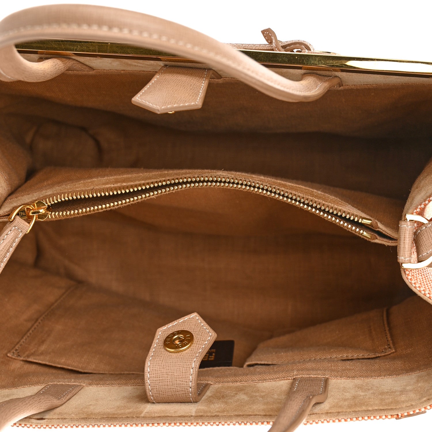 Fendi Canvas Vitello Regular 2Jours Tote Beige 5 of 12