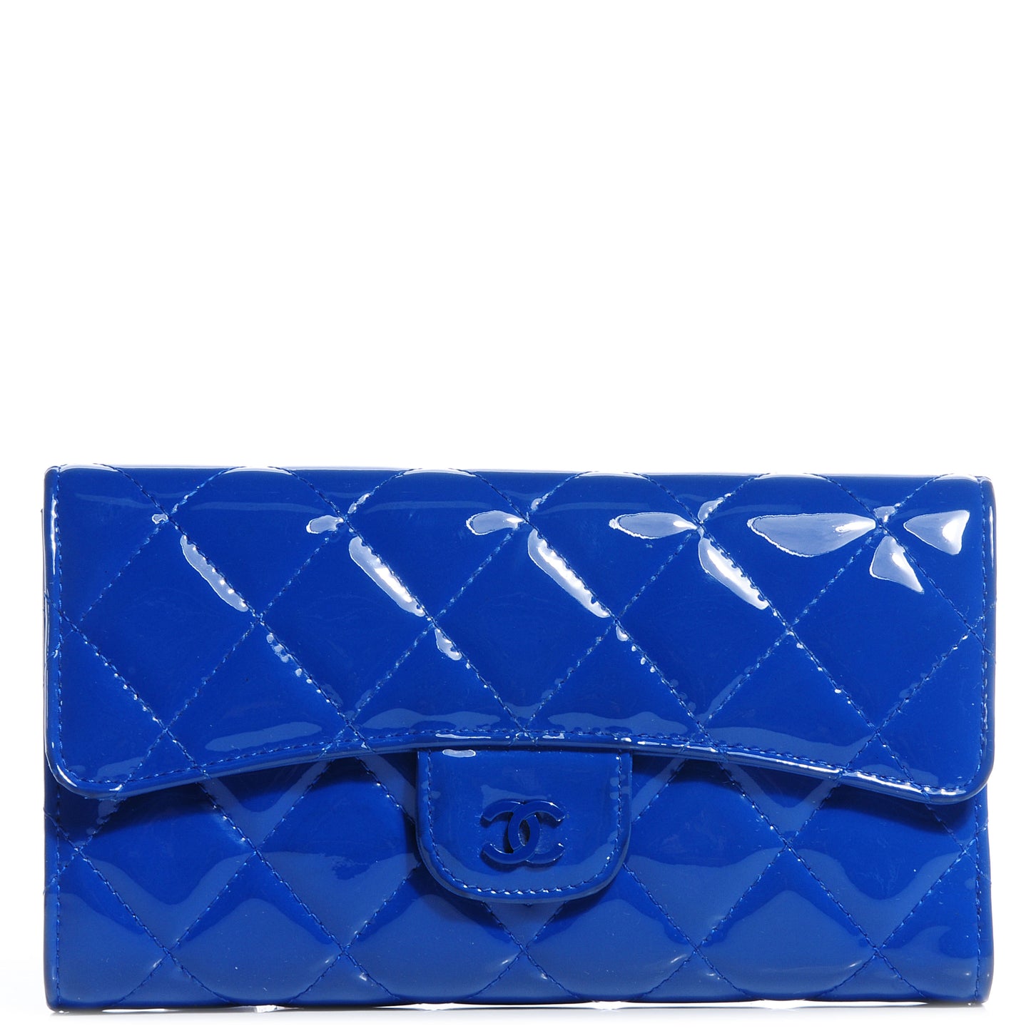 Patent Quilted Large Flap Wallet Blue Roi