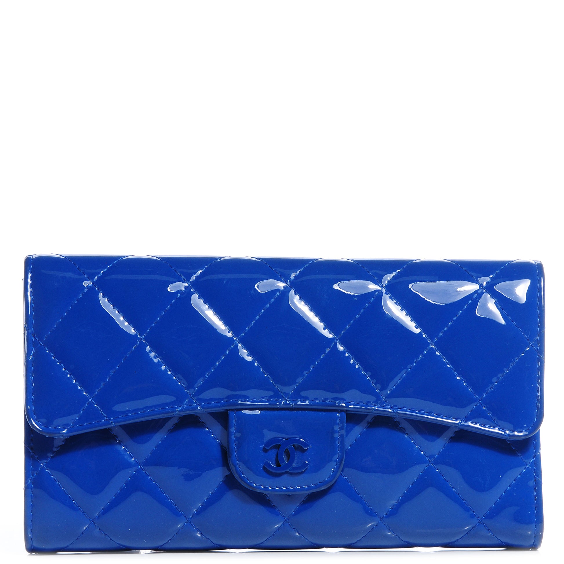 Chanel Patent Quilted Large Flap Wallet Blue Roi 1 of 9