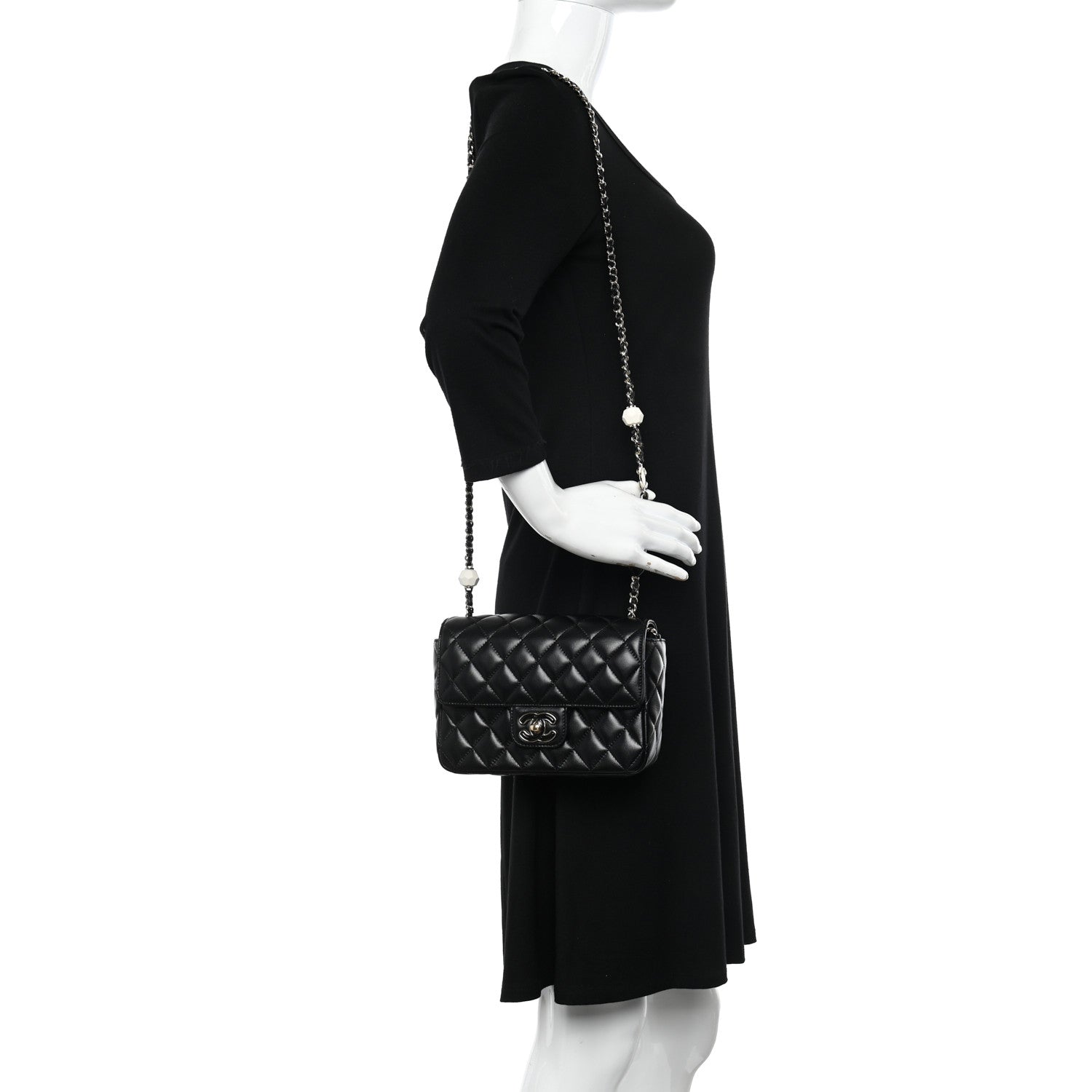 Chanel Lambskin Resin Quilted Mini Heart Square Flap Black 2 of 10