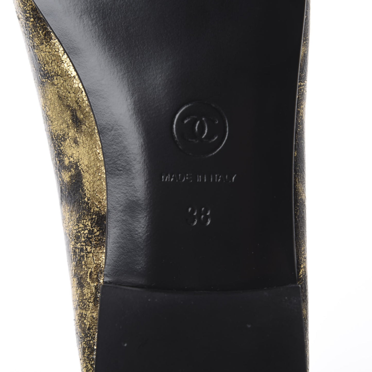 Laminated Suede Goatskin Cap Toe CC Ballerina Flats 38 Gold Black