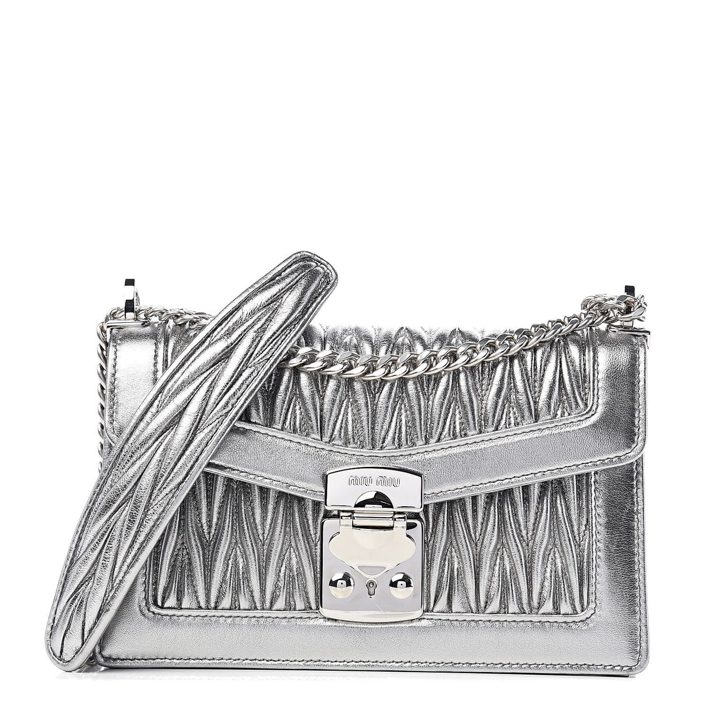 Metallic Lambskin Confidential Matelasse Chain Shoulder Bag Cromo