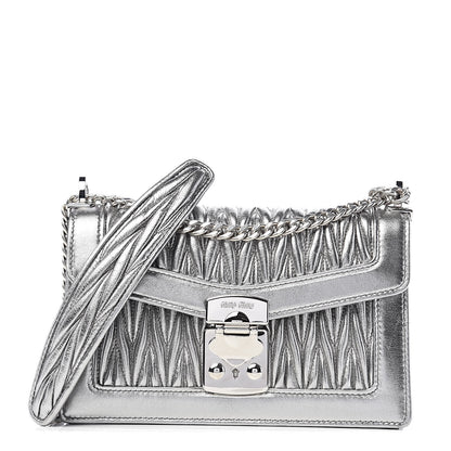 Miu Miu Metallic Lambskin Confidential Matelasse Chain Shoulder Bag Cromo 1 of 11