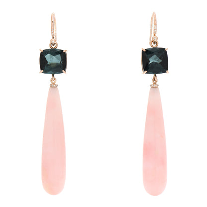 Irene Neuwirth 18K Rose Gold Diamond Pink Opal Blue Tourmaline Drop Earrings 1 of 6