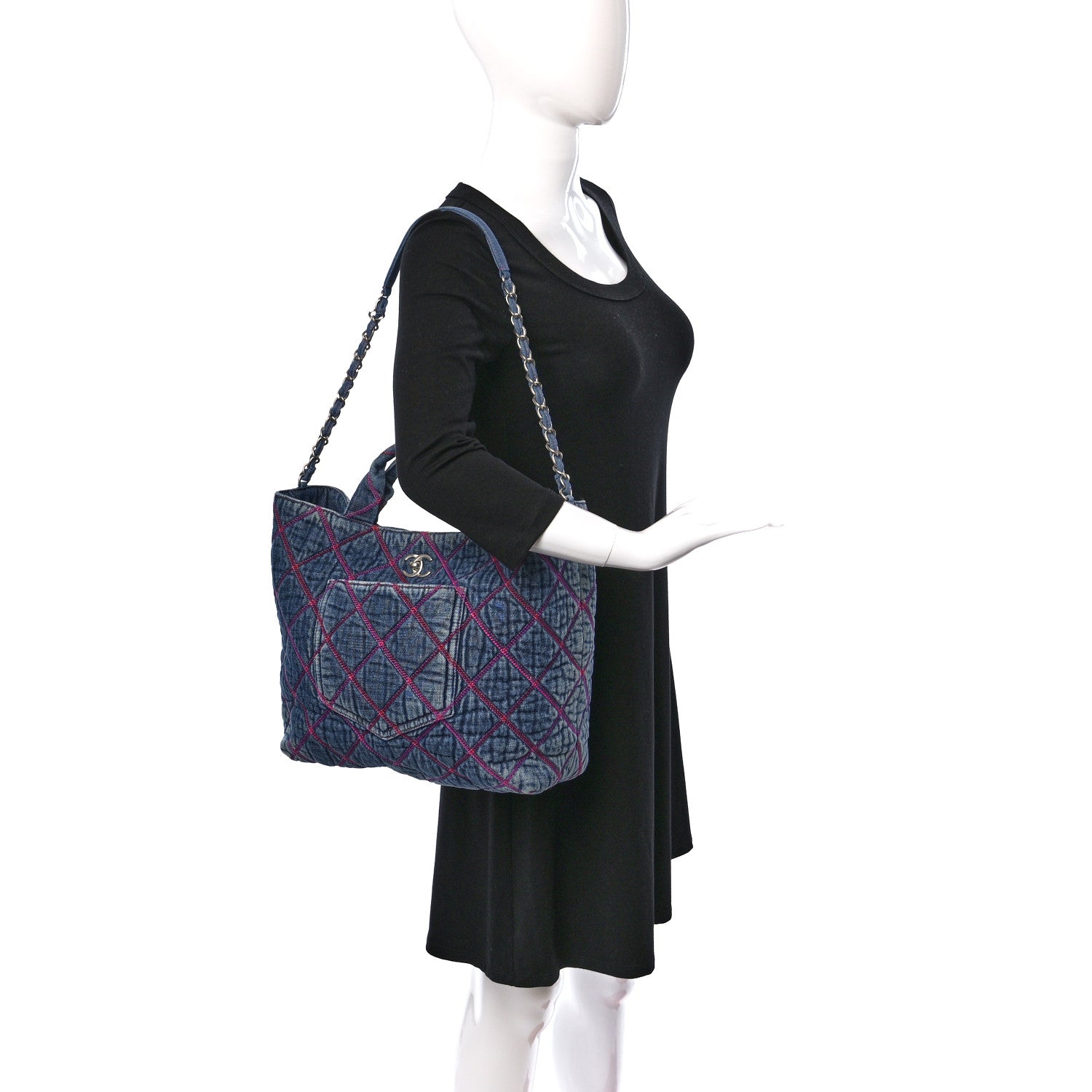 Chanel Denim Stitched Coco Beach Shopping Tote Blue 1 of 9